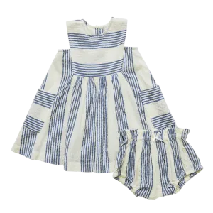 Pink Chicken Baby Courtina Dress Set - Antique White / Navy Column Stripe