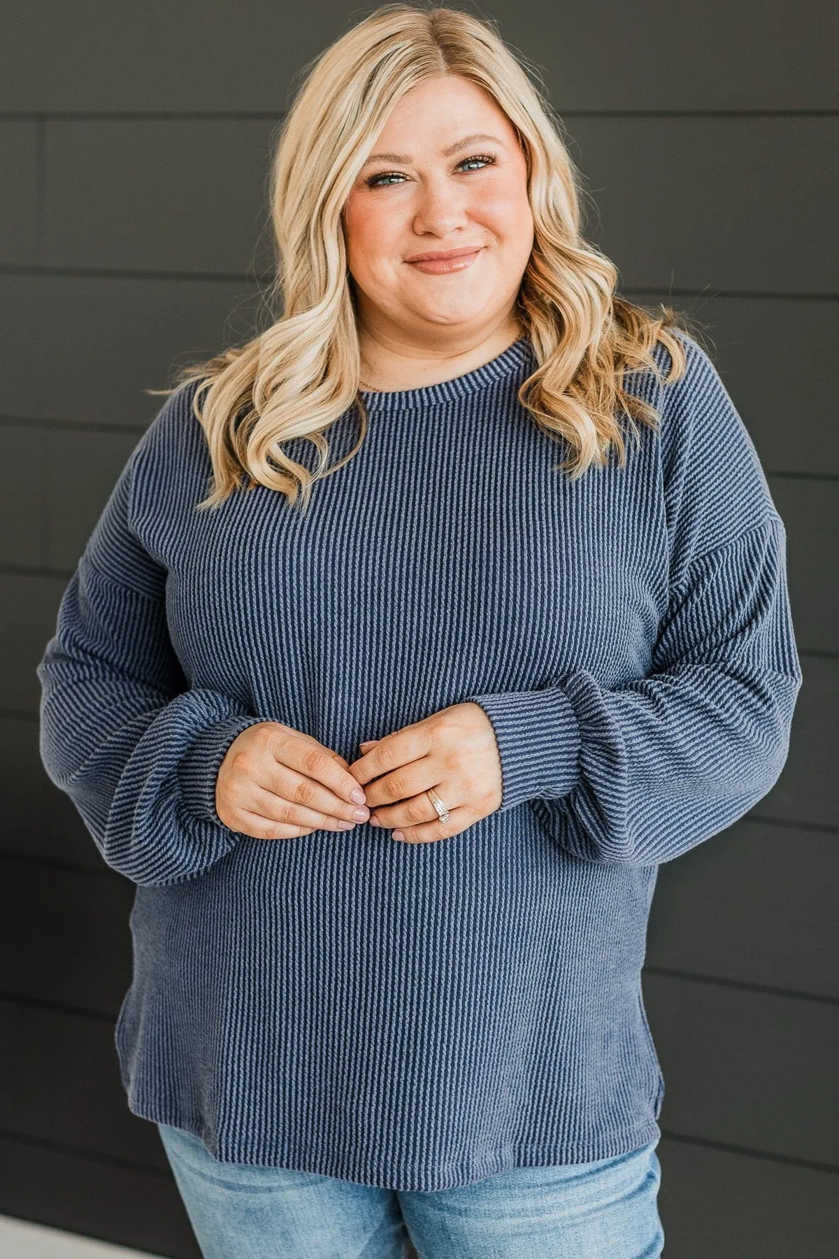 Pleased To Meet You Knit Top- Navy