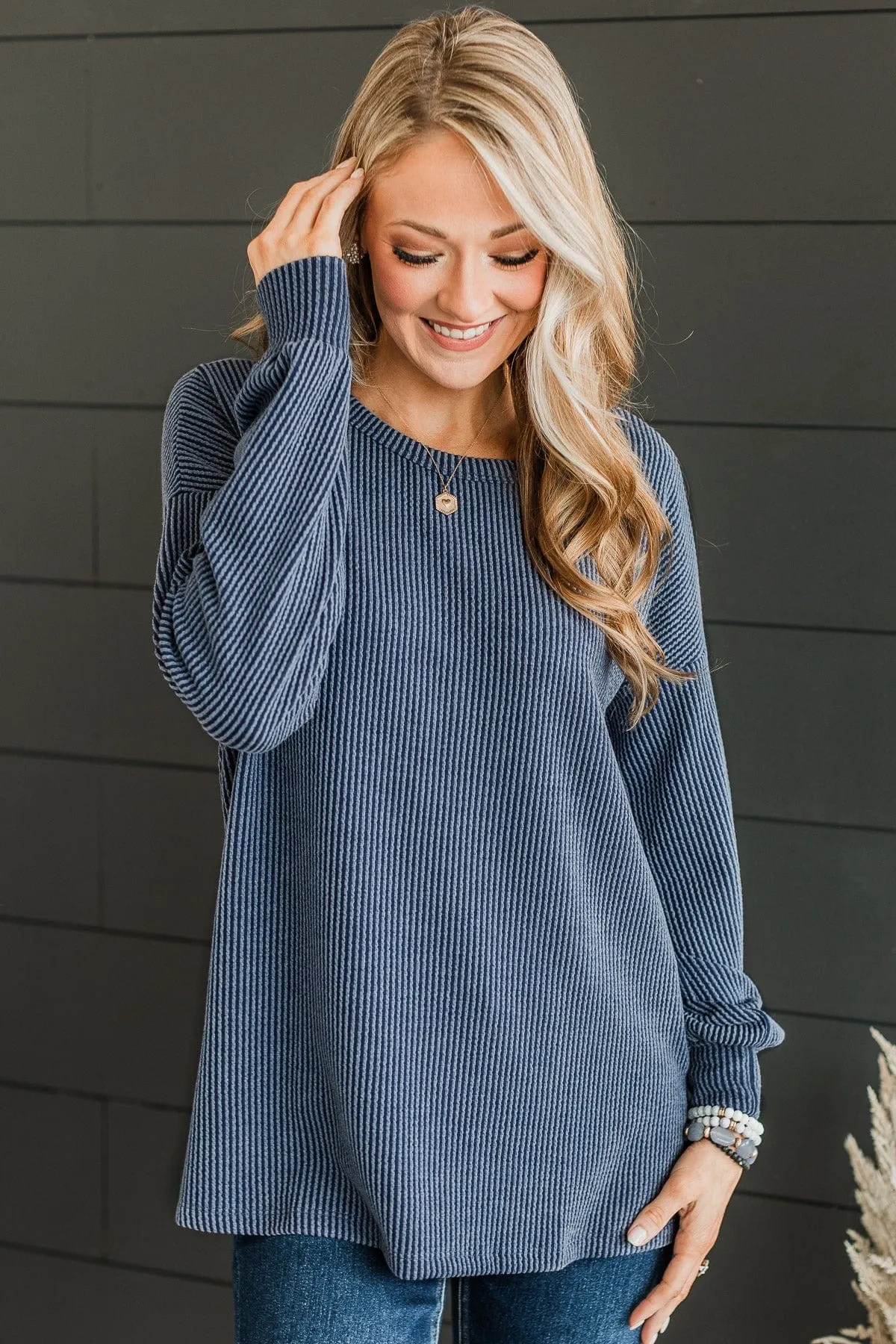 Pleased To Meet You Knit Top- Navy