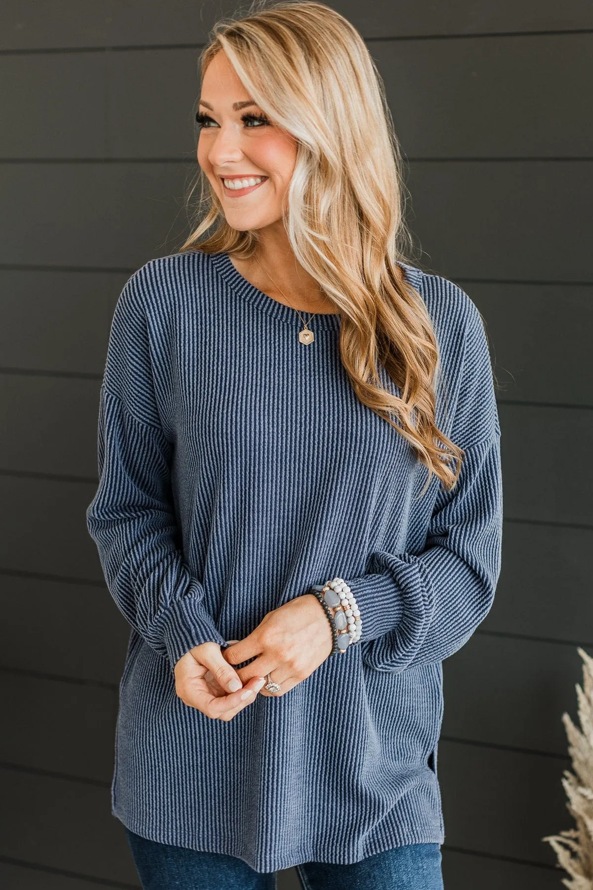 Pleased To Meet You Knit Top- Navy