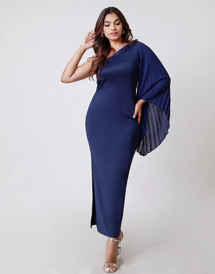 Pleated Sleeved One Shoulder Dress