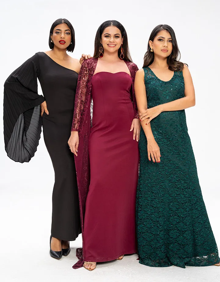 Pleated Sleeved One Shoulder Dress