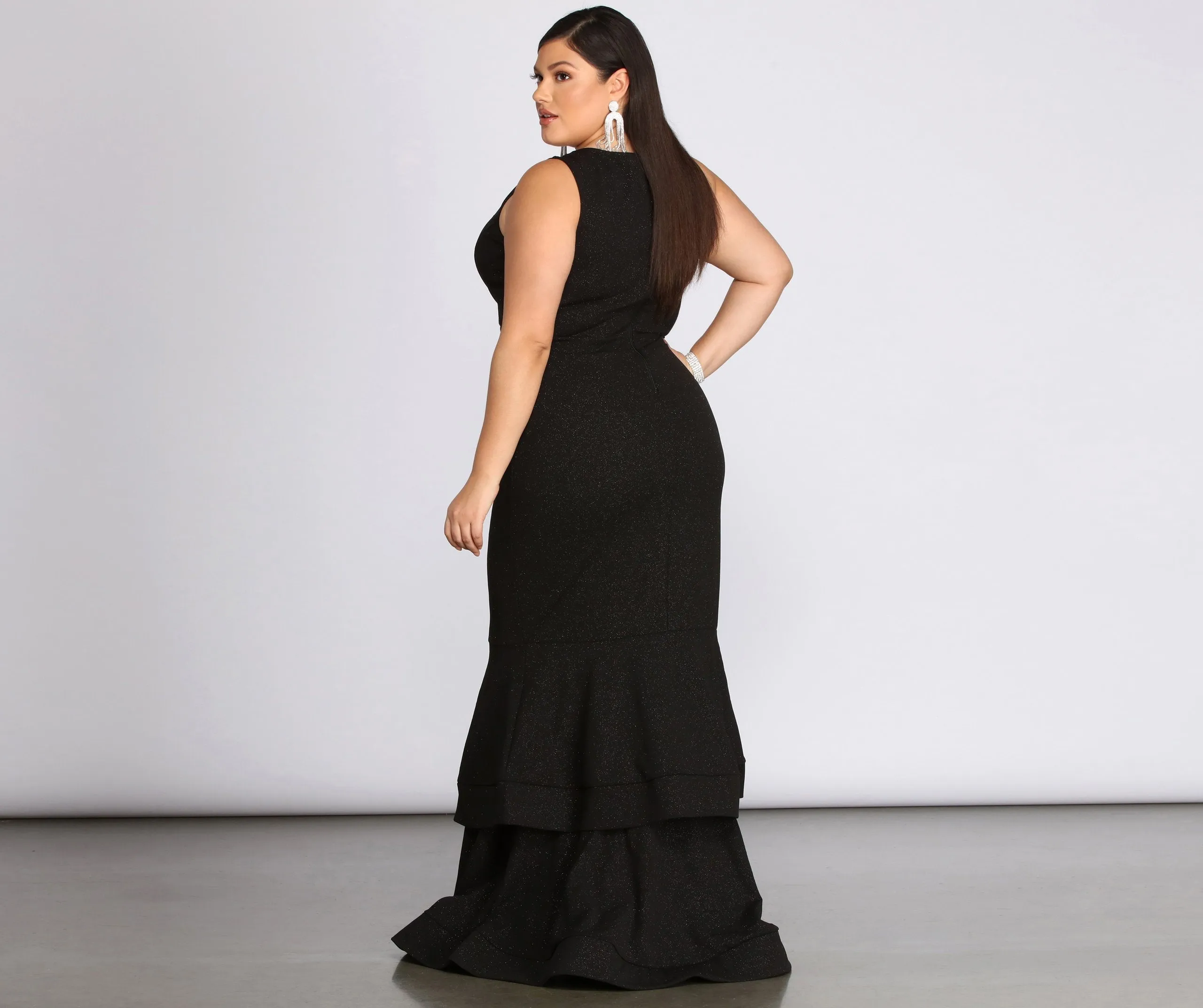 Plus Sandra Stylish Glitter Ruffle Dress