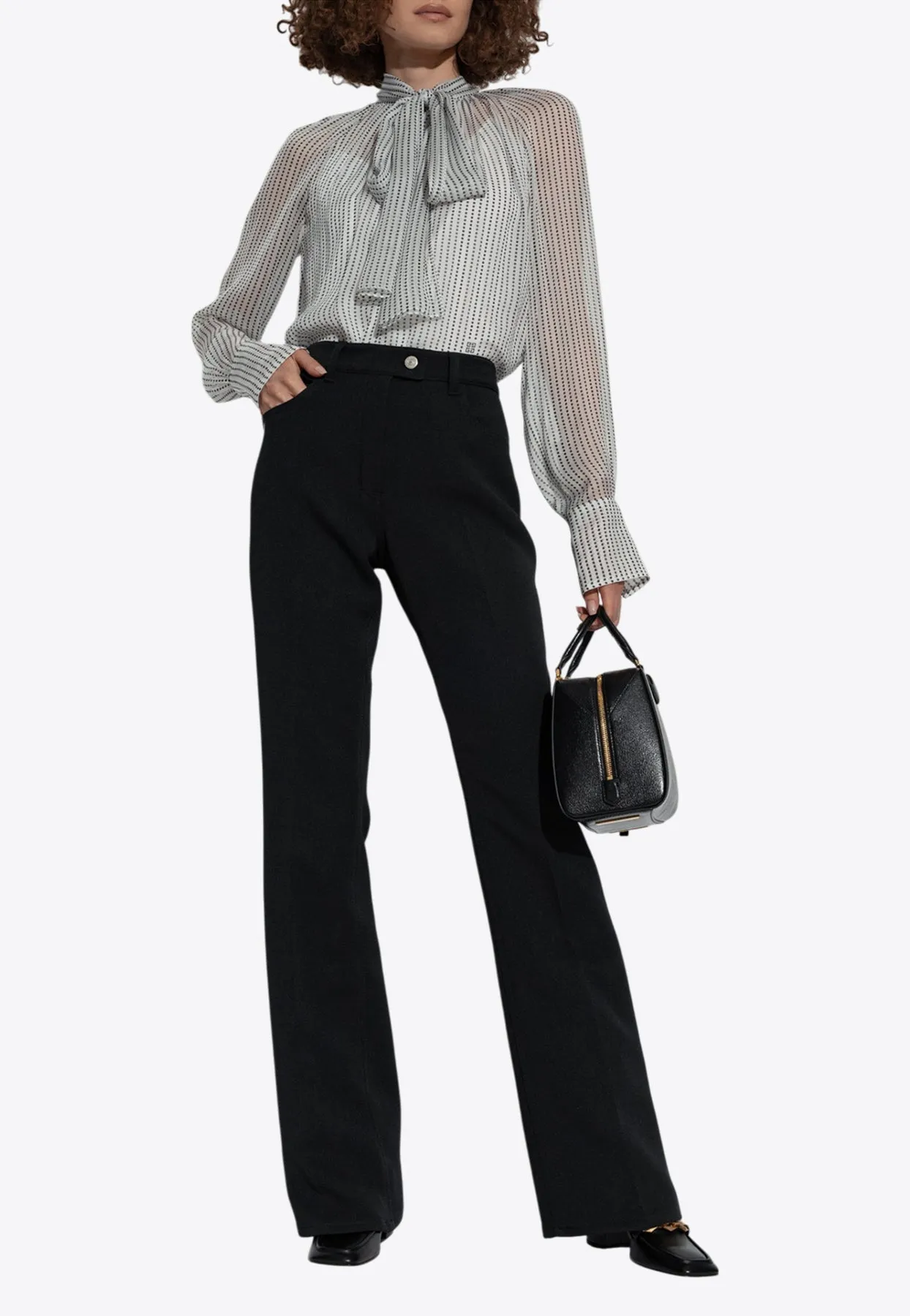 Polka Dot Sheer Blouse with Bow-Tie