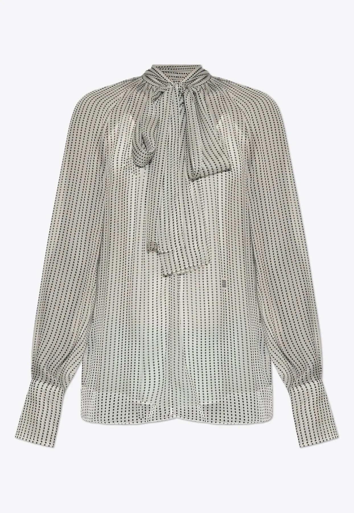 Polka Dot Sheer Blouse with Bow-Tie