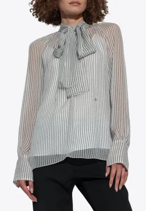 Polka Dot Sheer Blouse with Bow-Tie