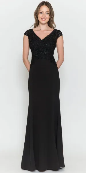Poly USA 8558 Long Cap Sleeve V-Neck Dress Embroidered Top