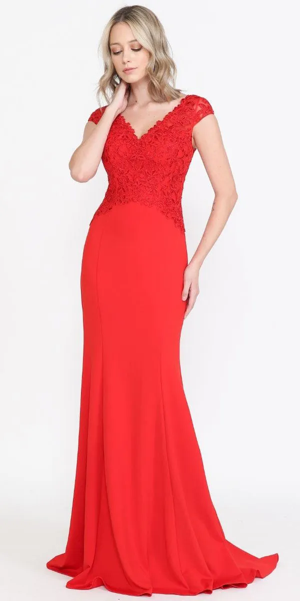 Poly USA 8558 Long Cap Sleeve V-Neck Dress Embroidered Top