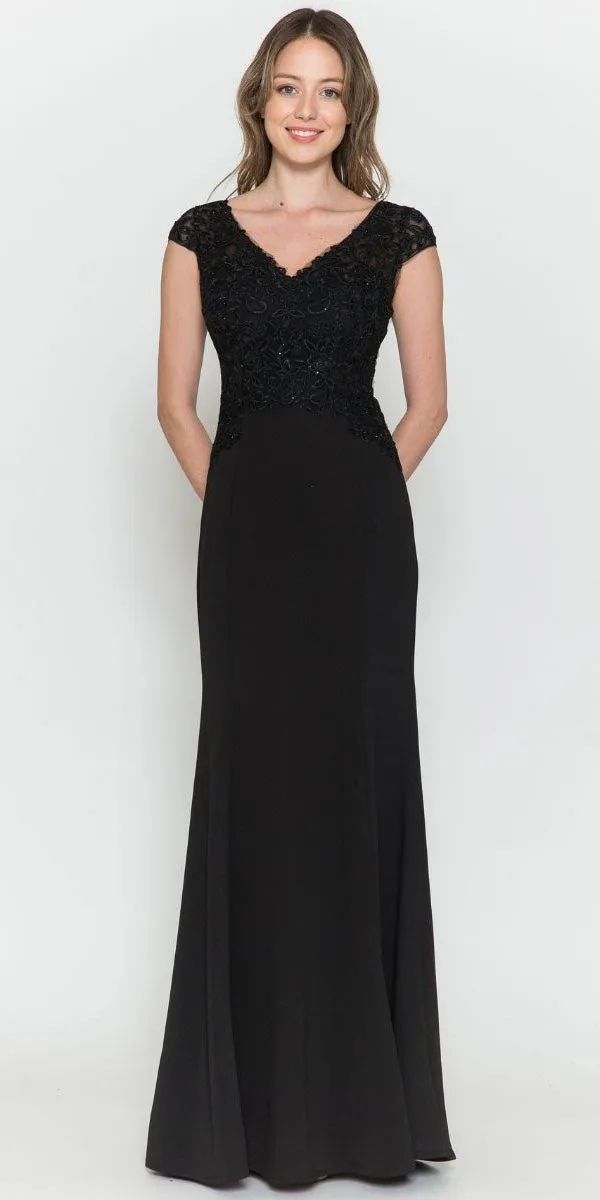 Poly USA 8558 Long Cap Sleeve V-Neck Dress Embroidered Top
