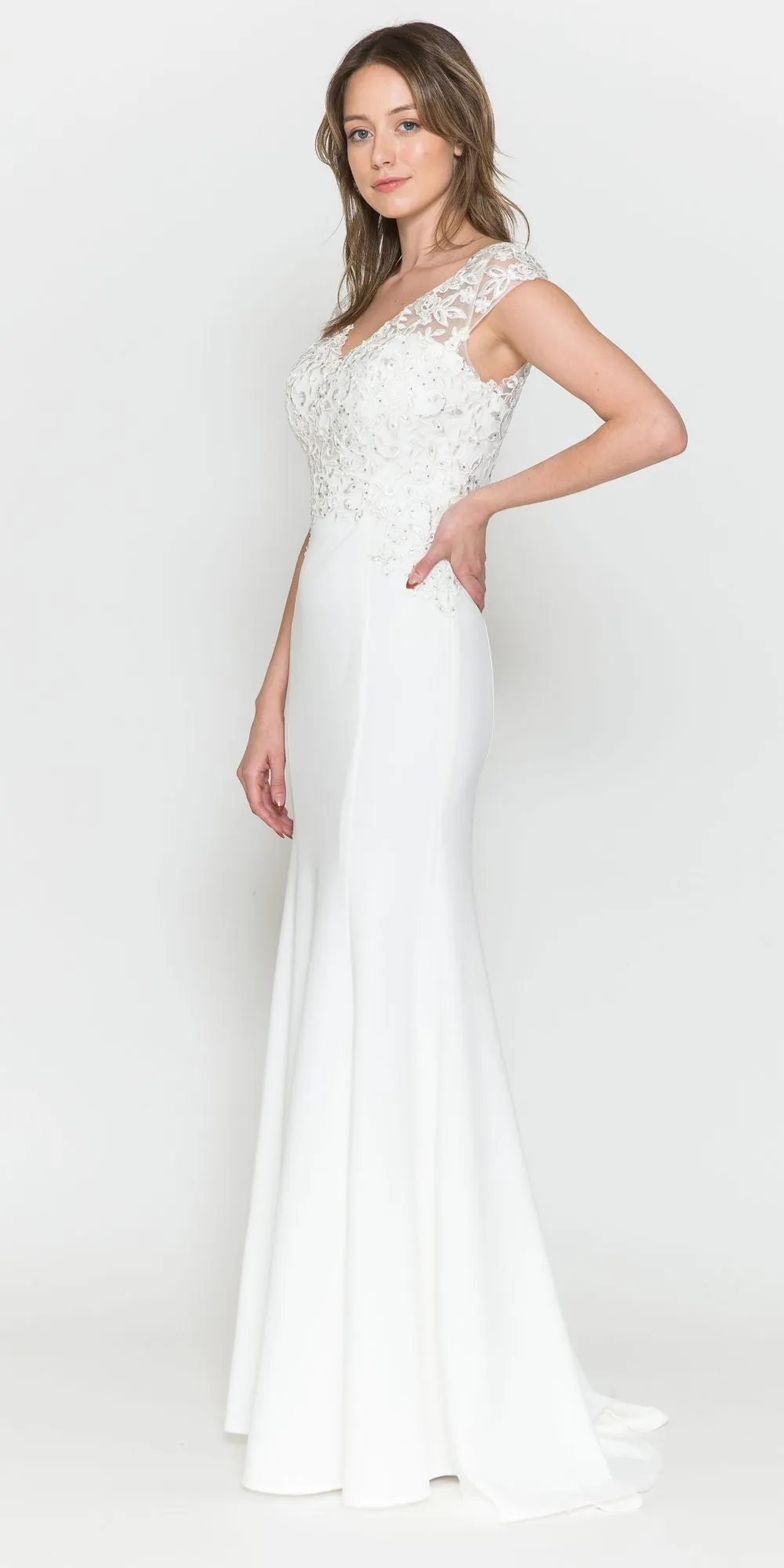 Poly USA 8558 Long Cap Sleeve V-Neck Dress Embroidered Top