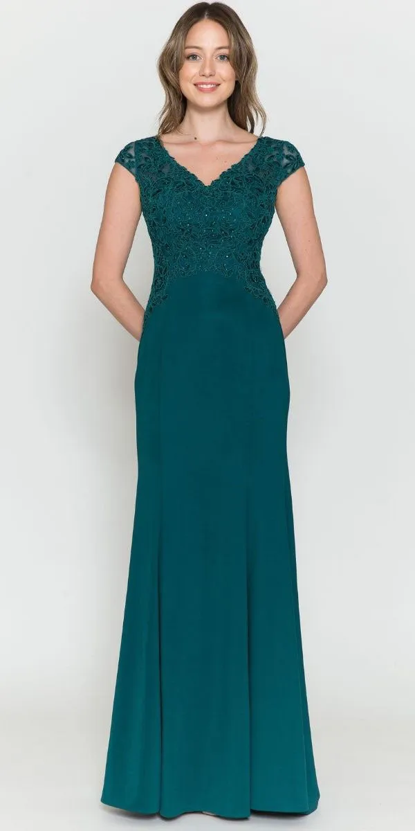 Poly USA 8558 Long Cap Sleeve V-Neck Dress Embroidered Top
