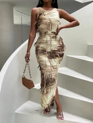 PRE-ORDER Xena Marble High-Thigh Split Tank Bodycon Dress