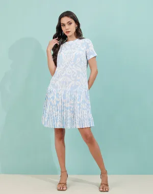 Printed Round Neck Waist Drop Dress