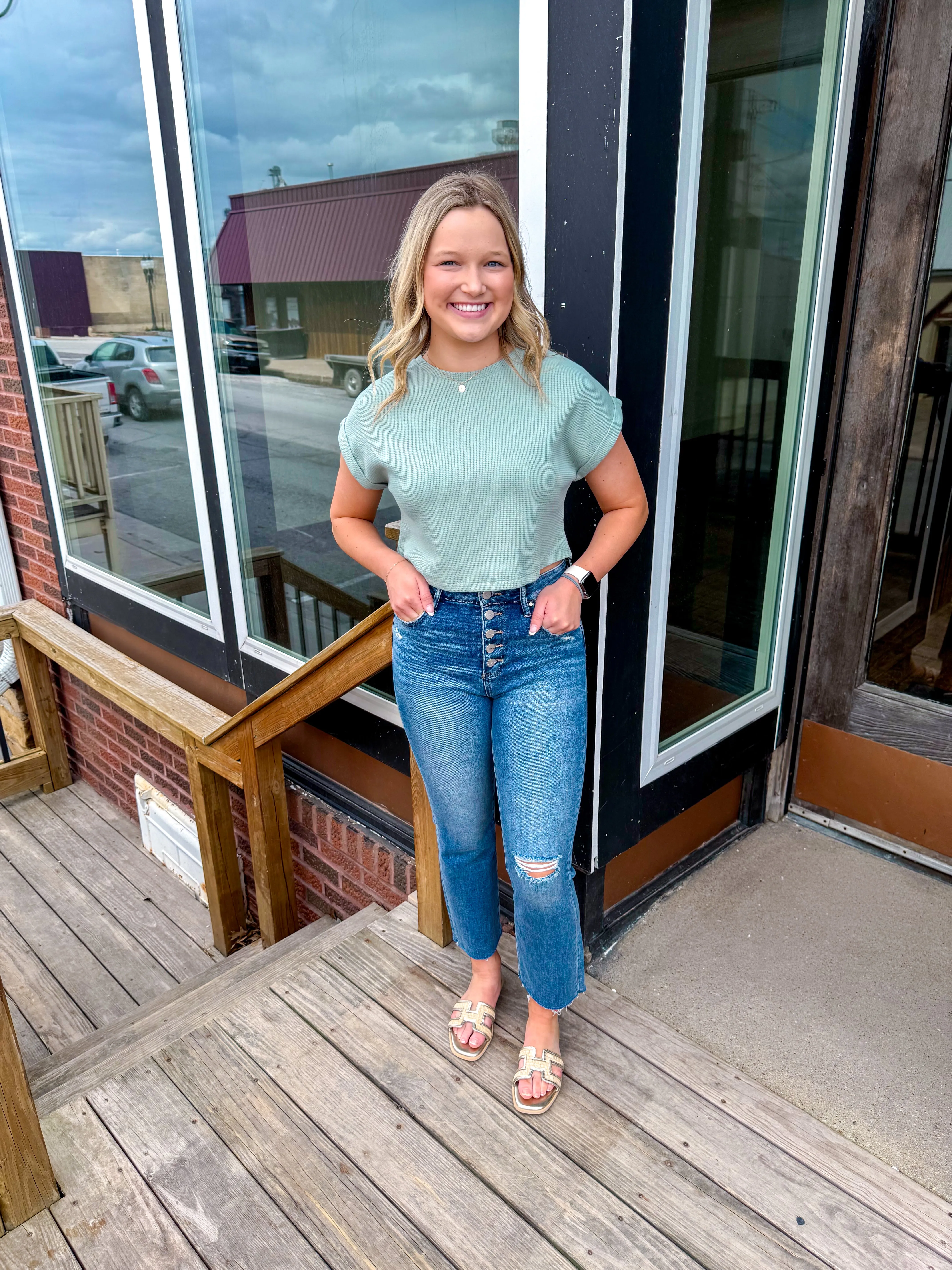 Priscilla- Waffle Knit Short Sleeve Top