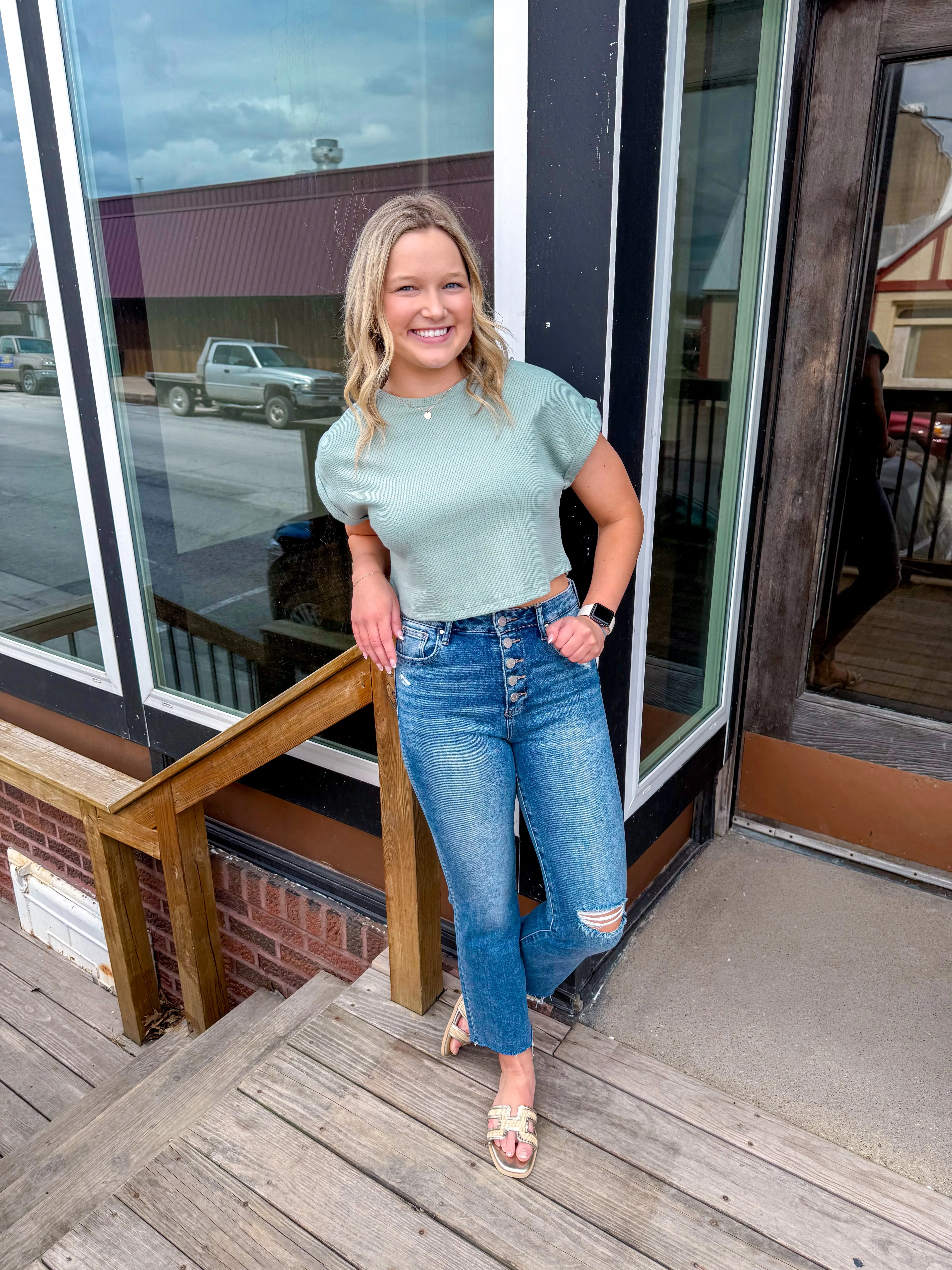Priscilla- Waffle Knit Short Sleeve Top