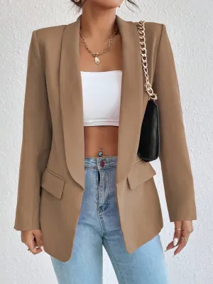 Privé 1pc Women Simple Commuter Shawl Collar Solid Color Blazer Jacket, Autumn