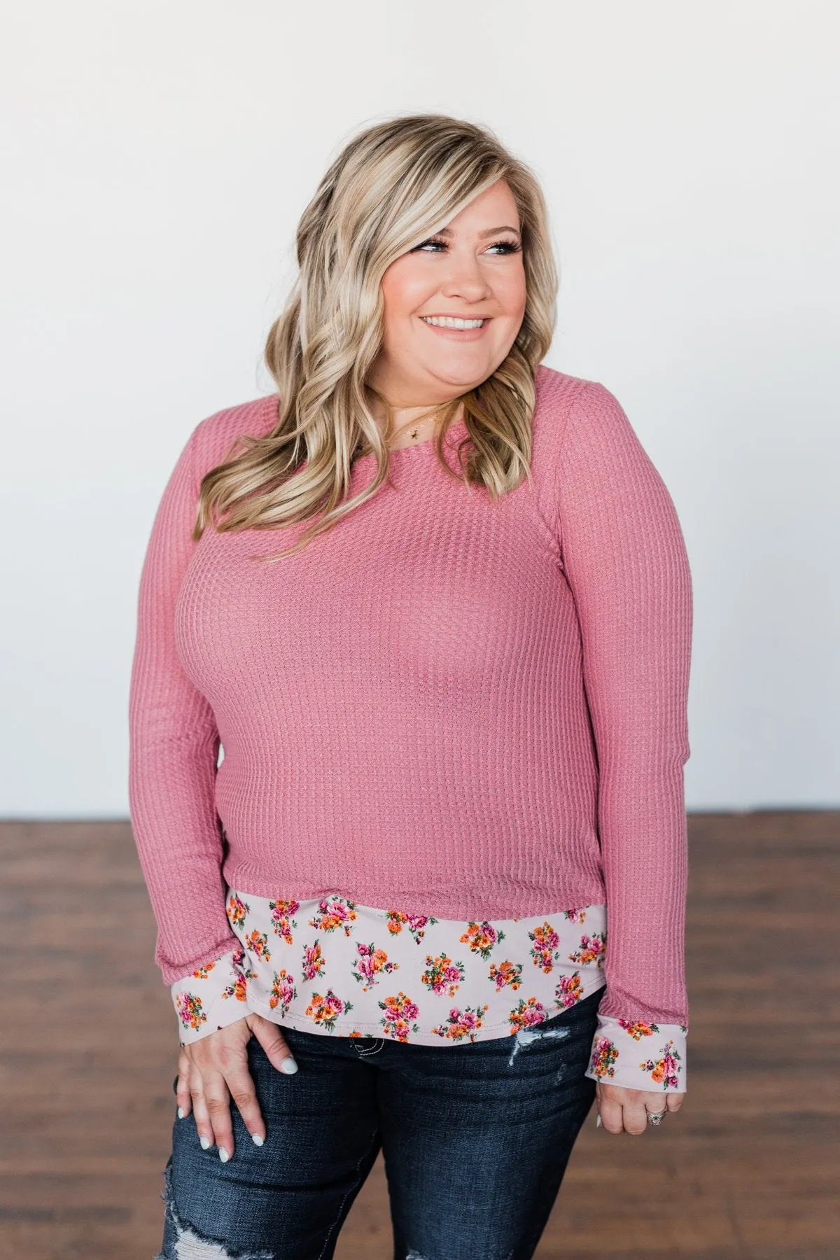 Promise Me Forever Waffle Knit Top- Mauve Pink