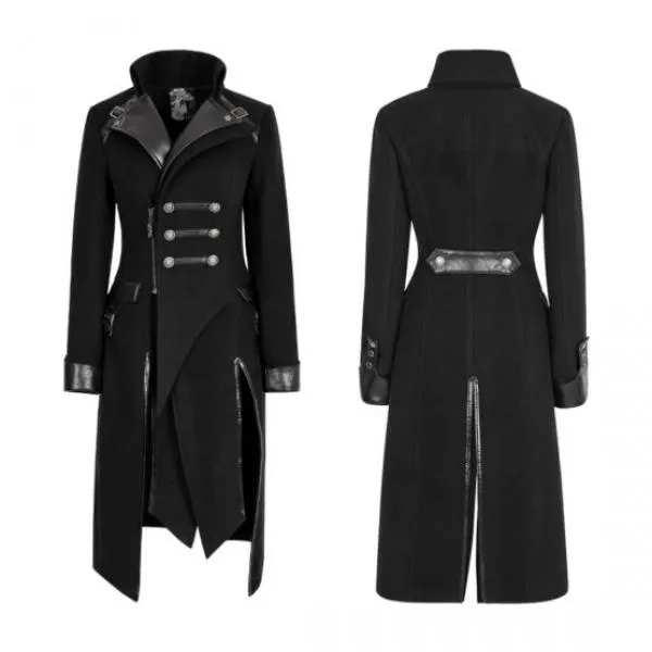 Punk Worsted Long Coat - Black -
