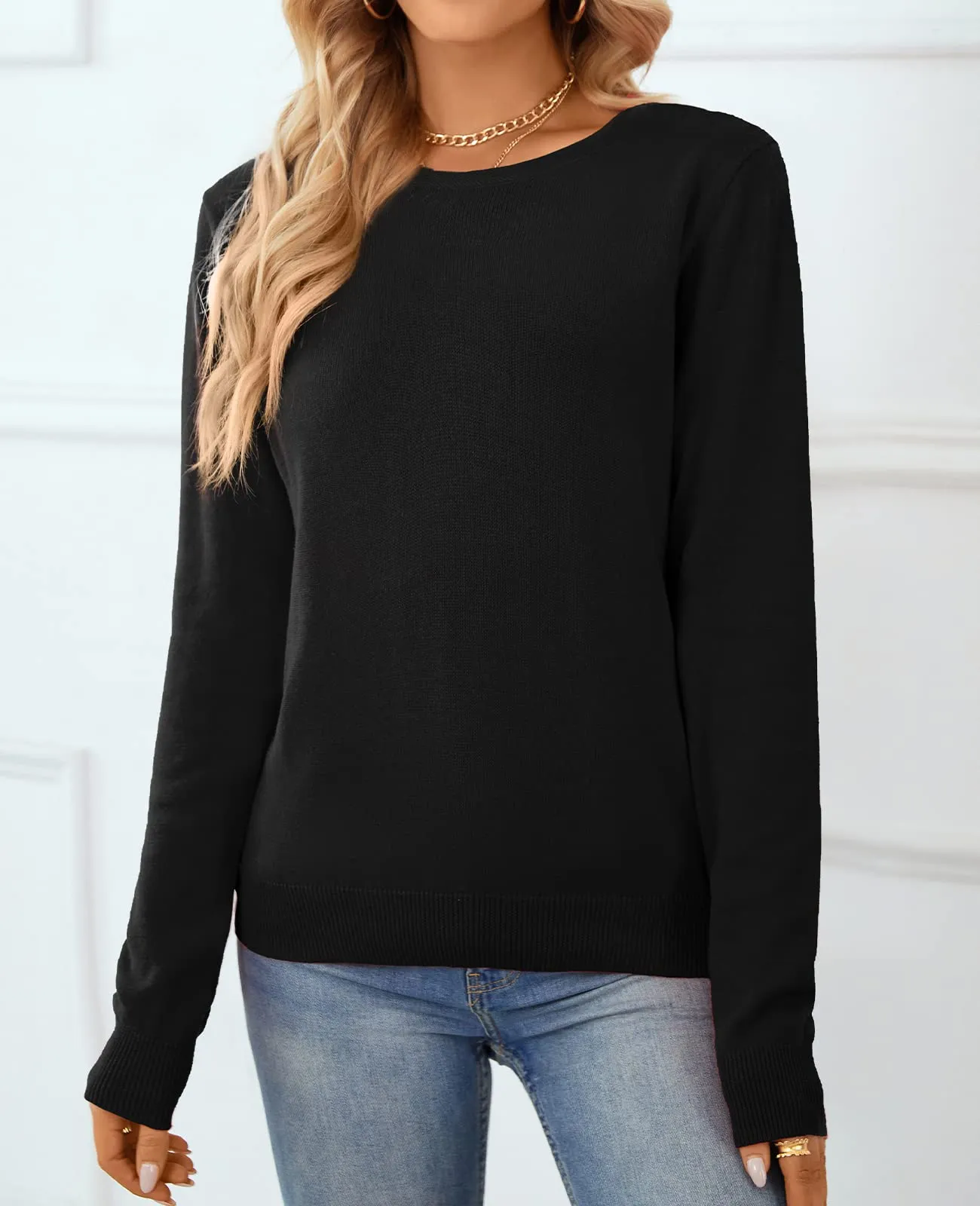 QUALFORT Women's Sweater 100% Cotton Soft Knit Pullover Sweaters