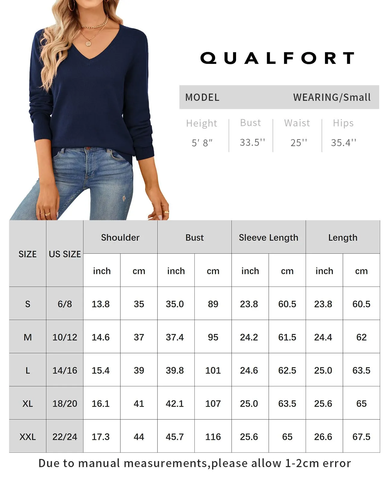 QUALFORT Women's Sweater 100% Cotton Soft Knit Pullover Sweaters