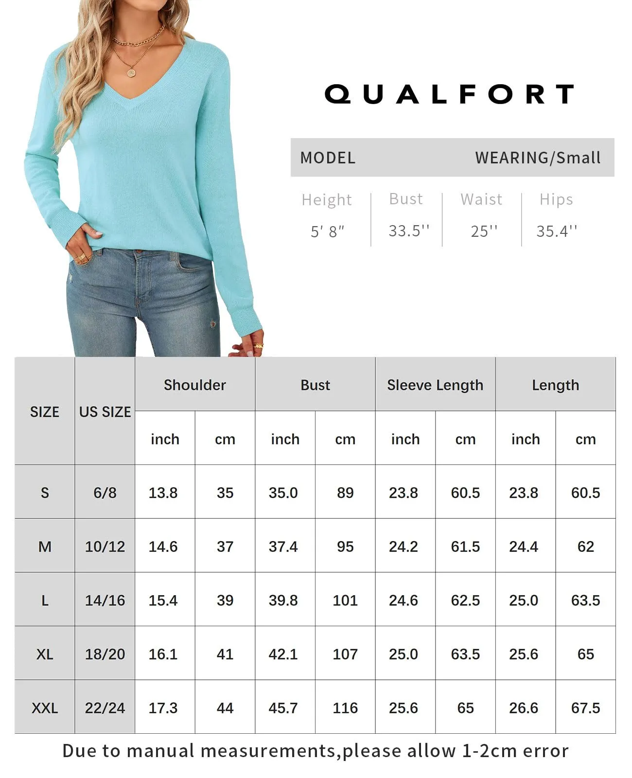QUALFORT Women's Sweater 100% Cotton Soft Knit Pullover Sweaters