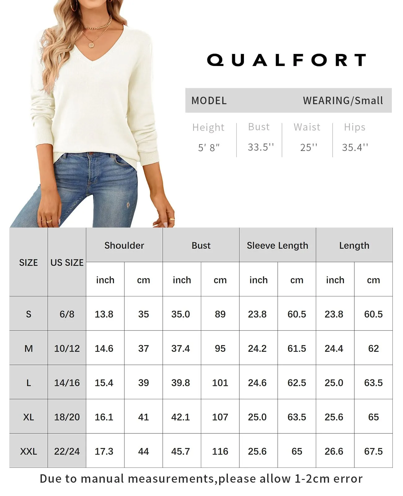 QUALFORT Women's Sweater 100% Cotton Soft Knit Pullover Sweaters