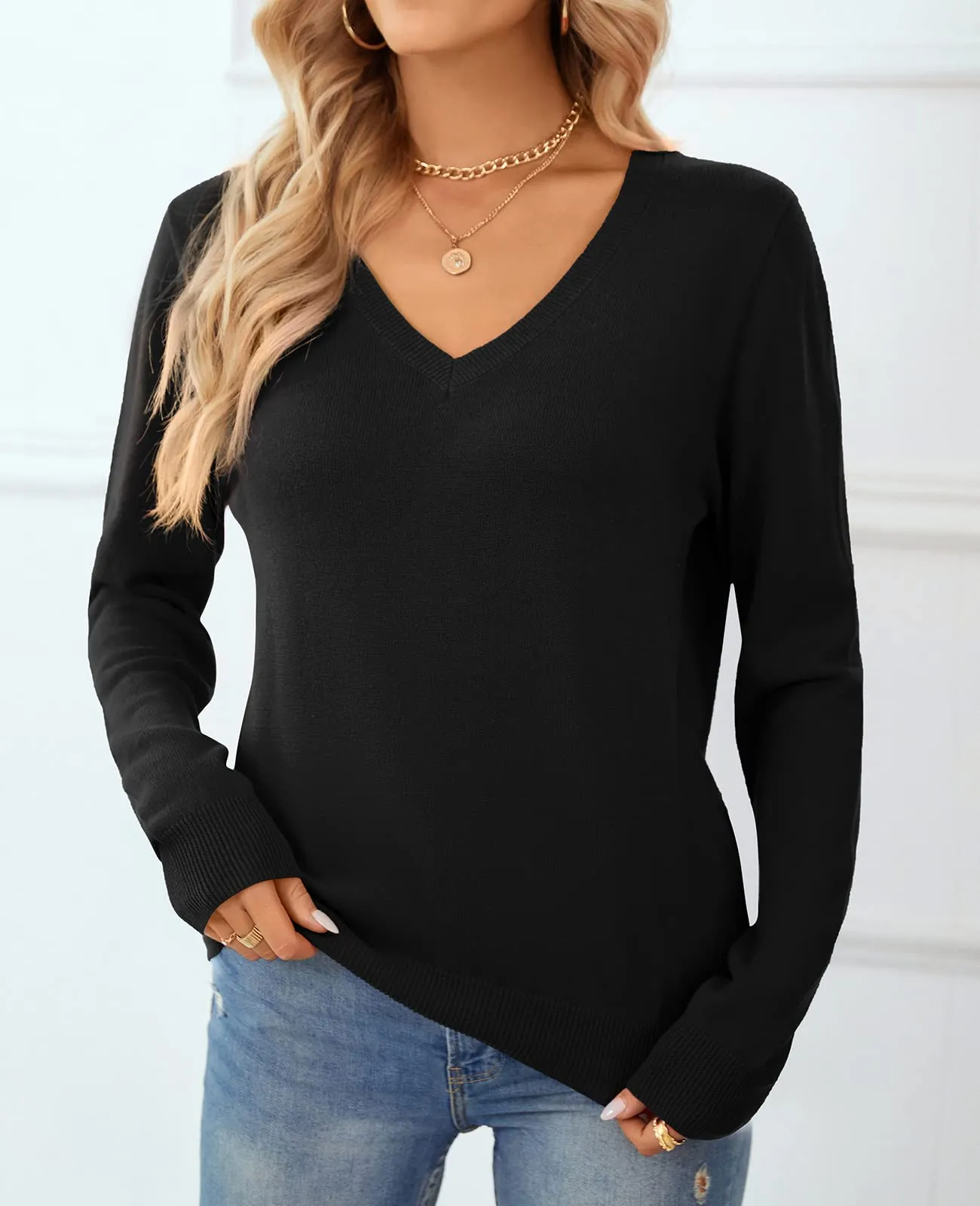 QUALFORT Women's Sweater 100% Cotton Soft Knit Pullover Sweaters