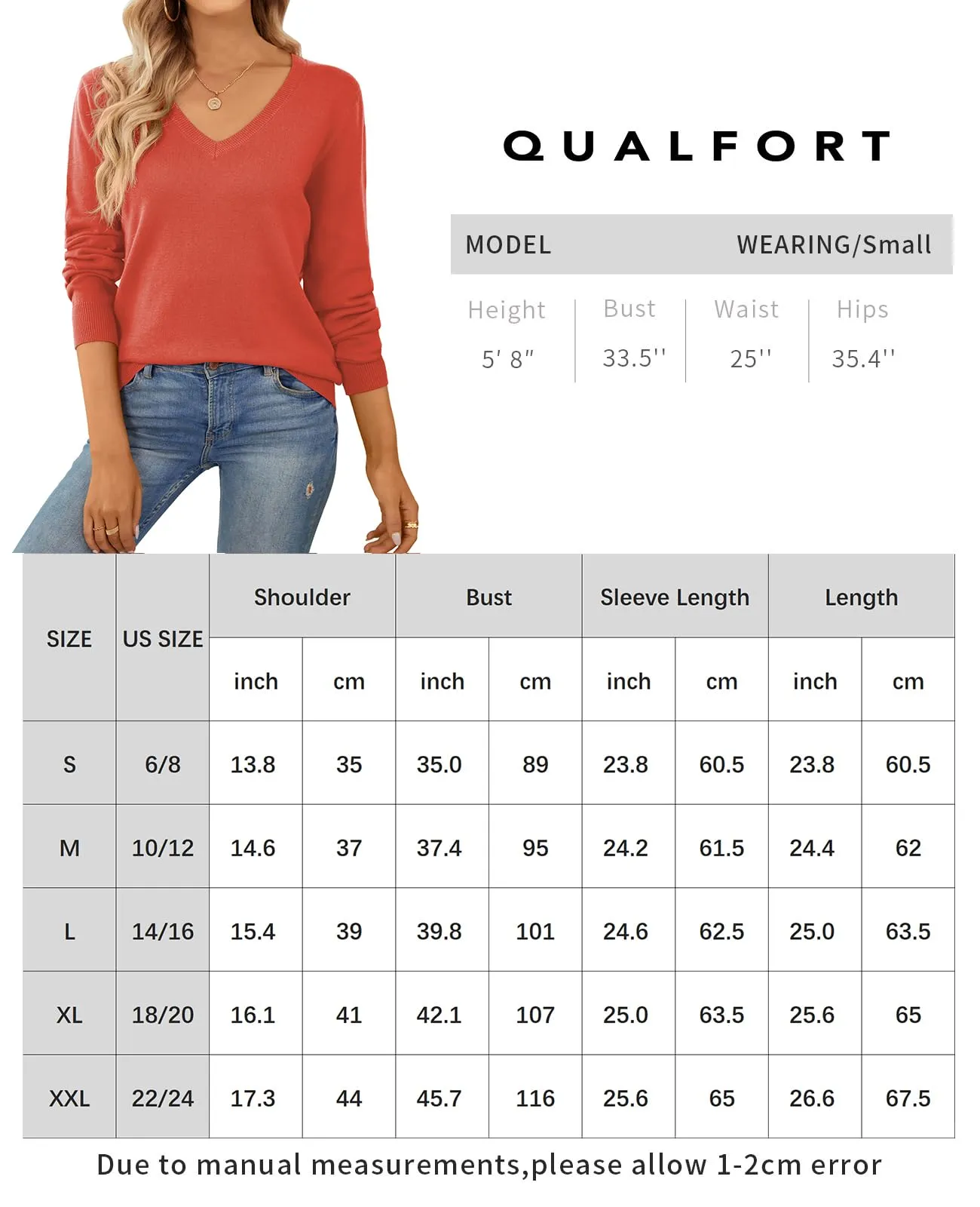 QUALFORT Women's Sweater 100% Cotton Soft Knit Pullover Sweaters
