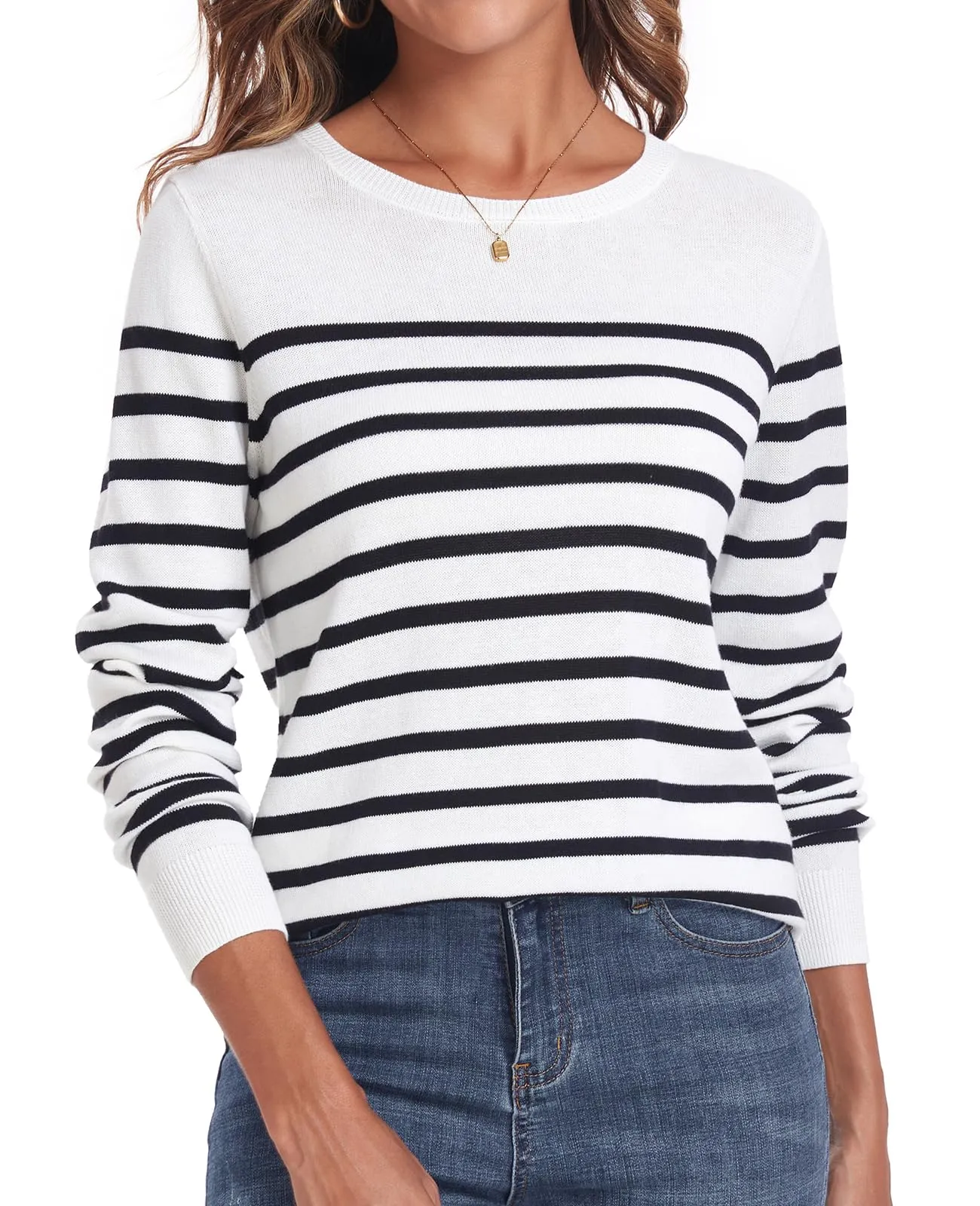 QUALFORT Women's Sweater 100% Cotton Soft Knit Pullover Sweaters