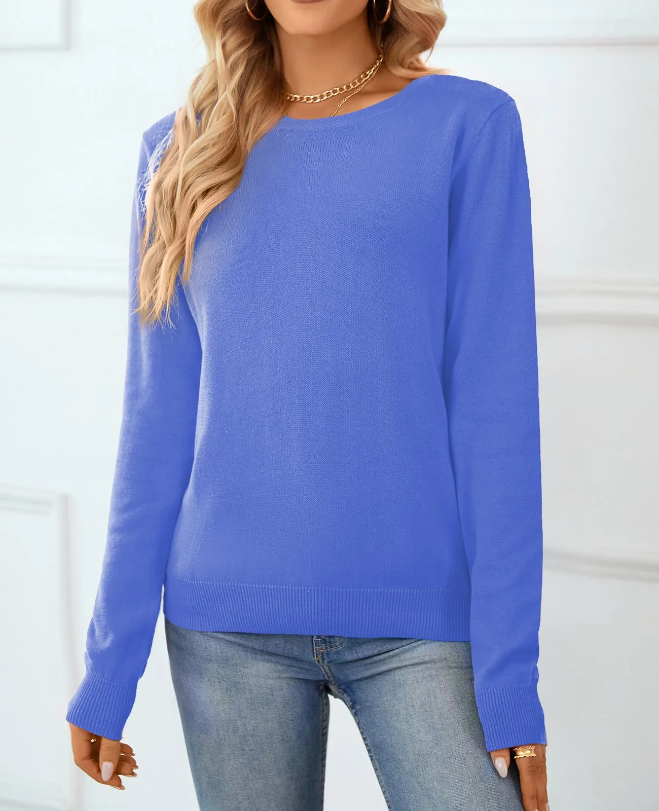 QUALFORT Women's Sweater 100% Cotton Soft Knit Pullover Sweaters