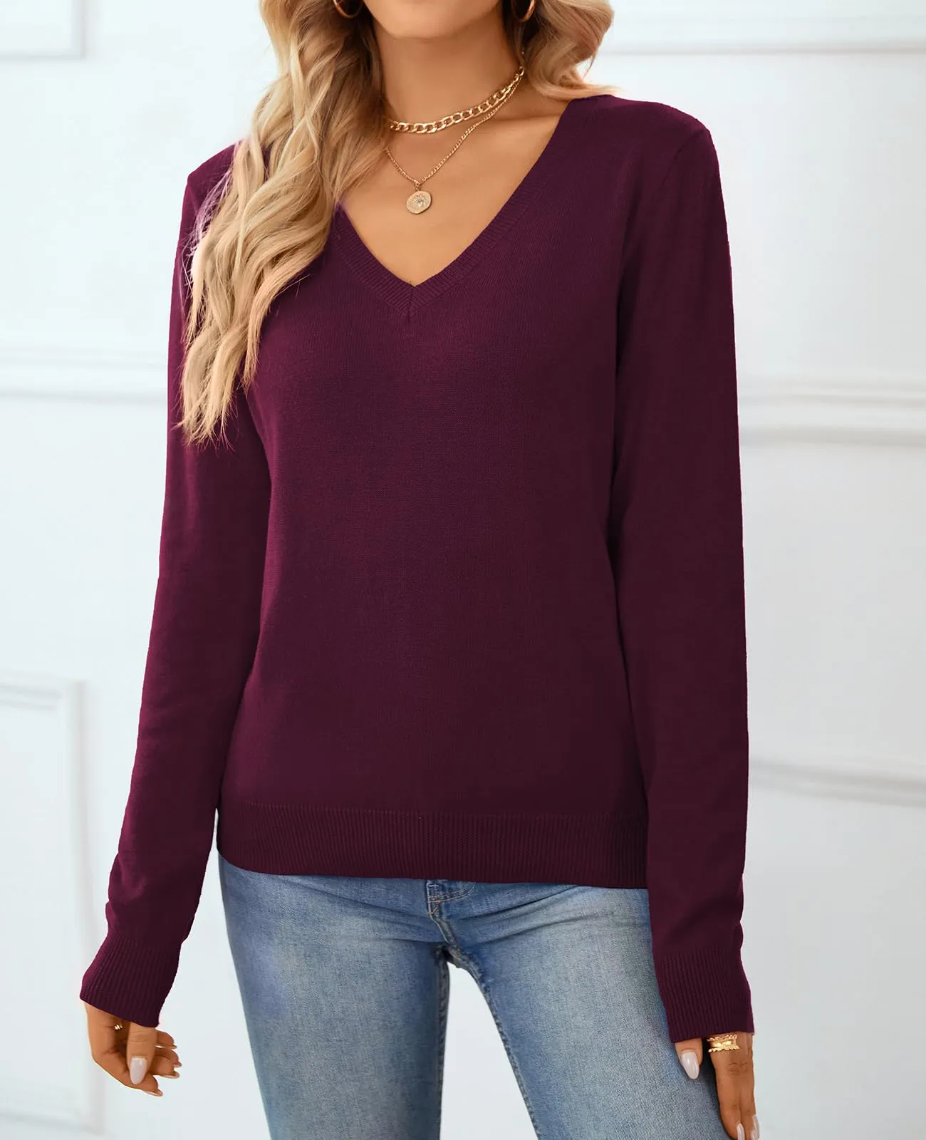 QUALFORT Women's Sweater 100% Cotton Soft Knit Pullover Sweaters