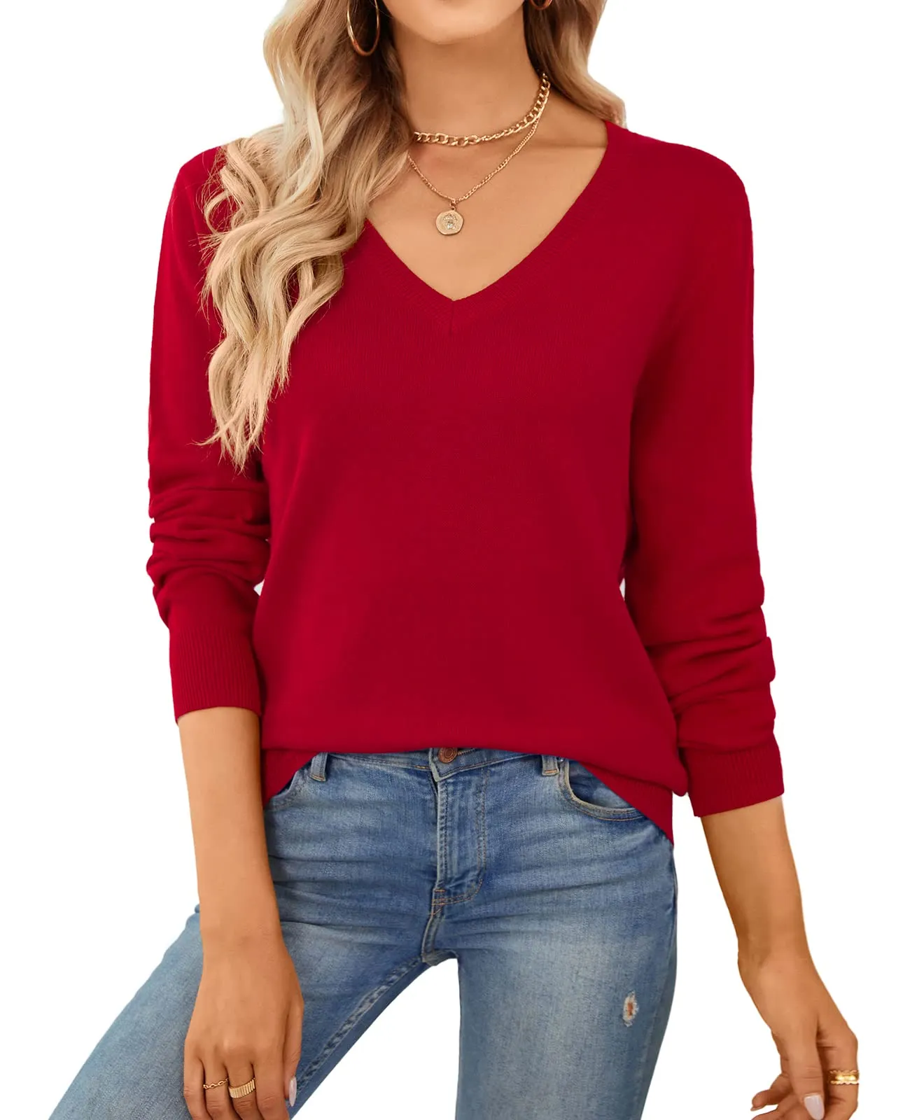 QUALFORT Women's Sweater 100% Cotton Soft Knit Pullover Sweaters