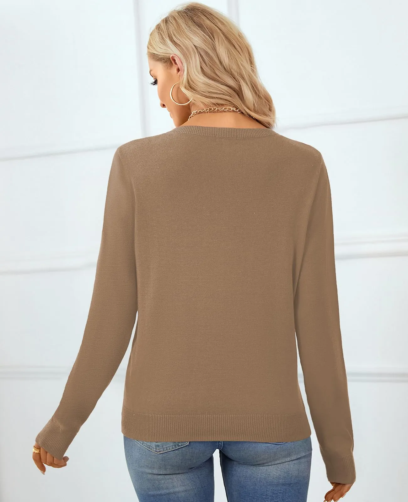 QUALFORT Women's Sweater 100% Cotton Soft Knit Pullover Sweaters