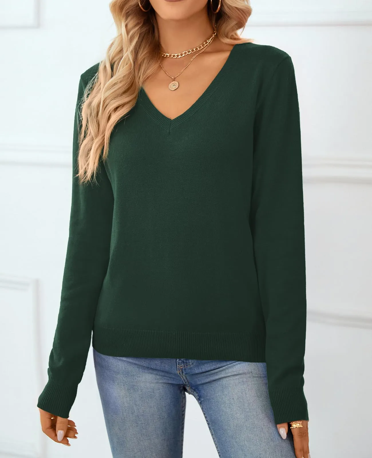 QUALFORT Women's Sweater 100% Cotton Soft Knit Pullover Sweaters