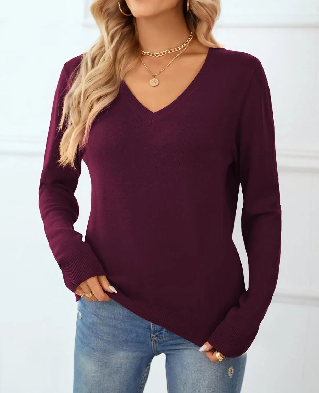 QUALFORT Women's Sweater 100% Cotton Soft Knit Pullover Sweaters