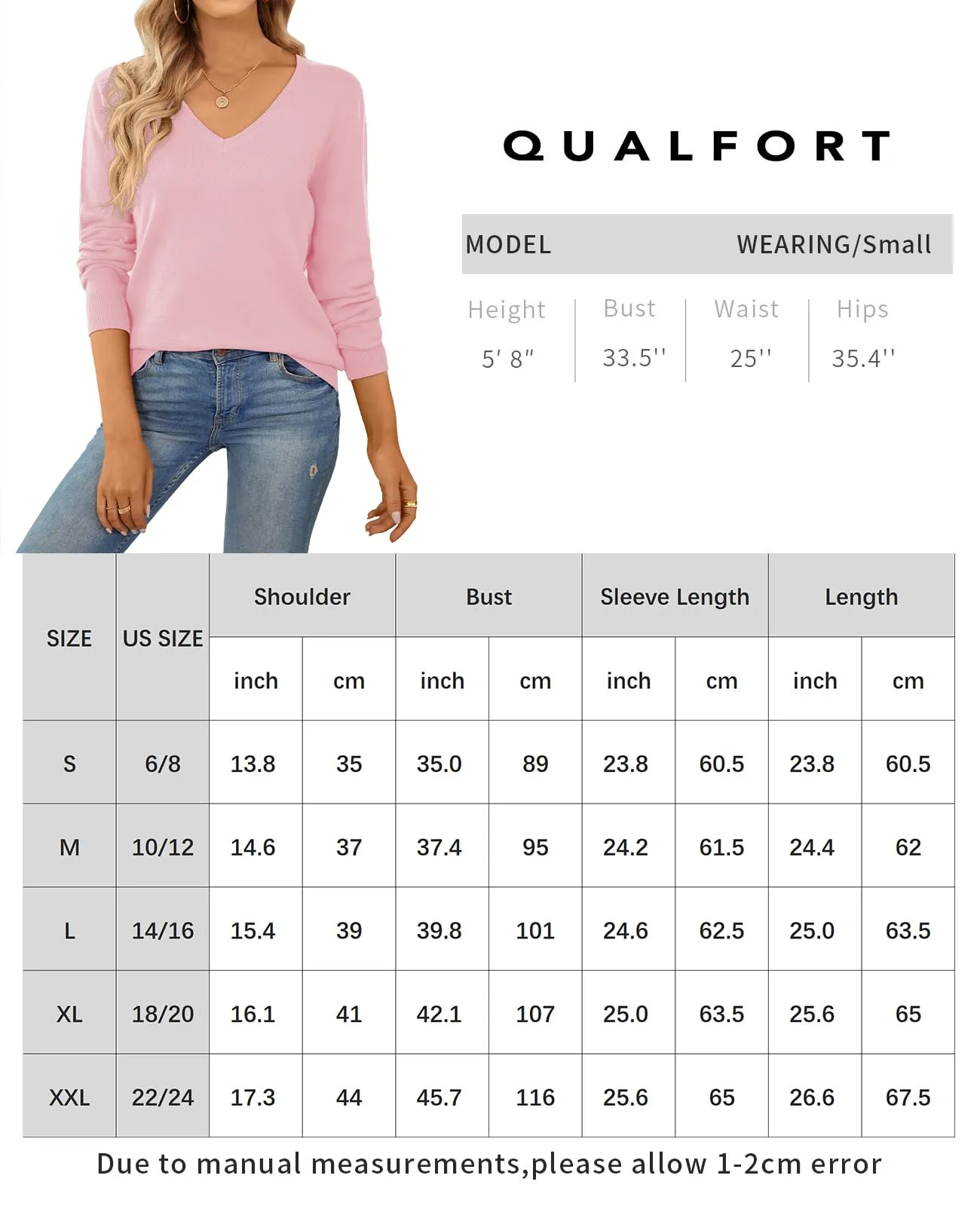 QUALFORT Women's Sweater 100% Cotton Soft Knit Pullover Sweaters