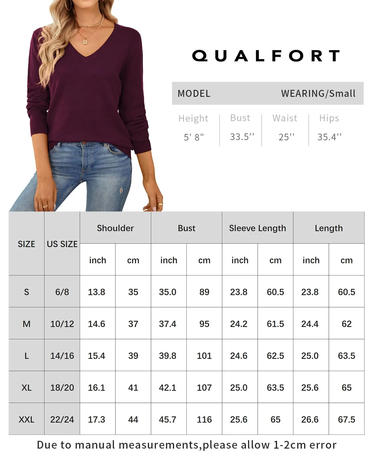 QUALFORT Women's Sweater 100% Cotton Soft Knit Pullover Sweaters