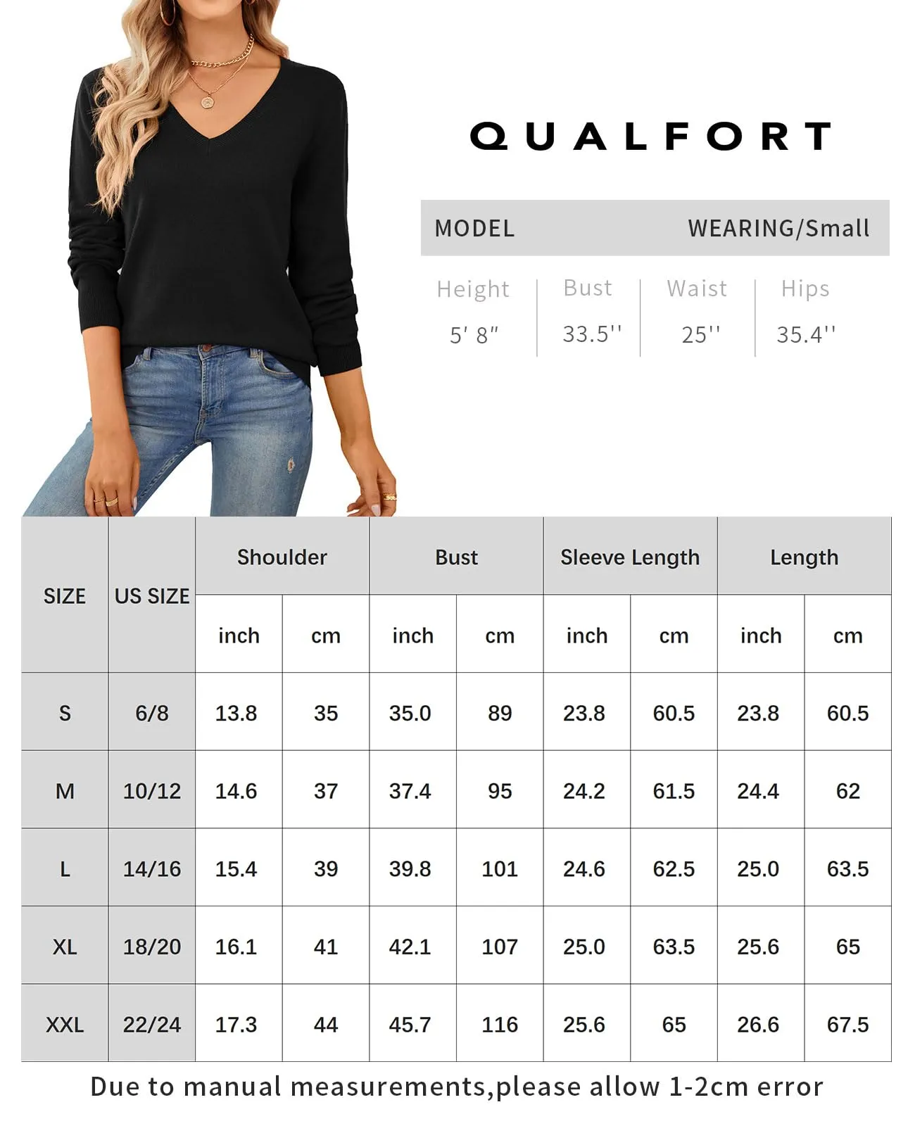 QUALFORT Women's Sweater 100% Cotton Soft Knit Pullover Sweaters