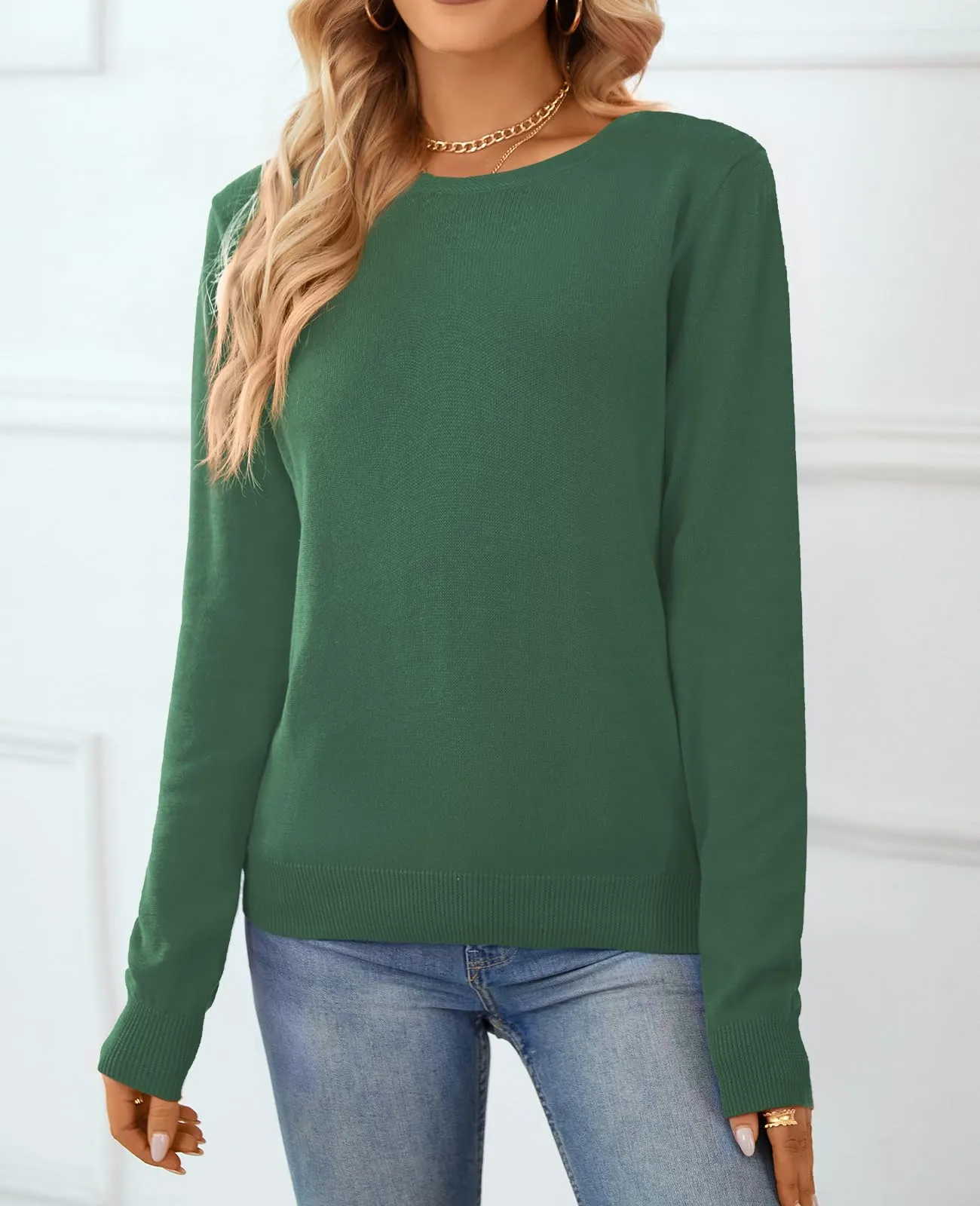 QUALFORT Women's Sweater 100% Cotton Soft Knit Pullover Sweaters