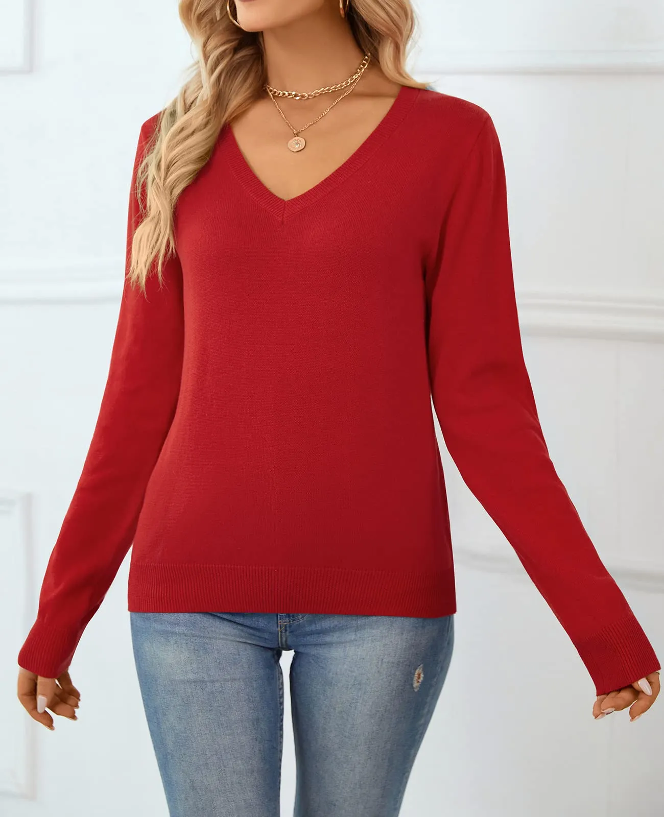 QUALFORT Women's Sweater 100% Cotton Soft Knit Pullover Sweaters