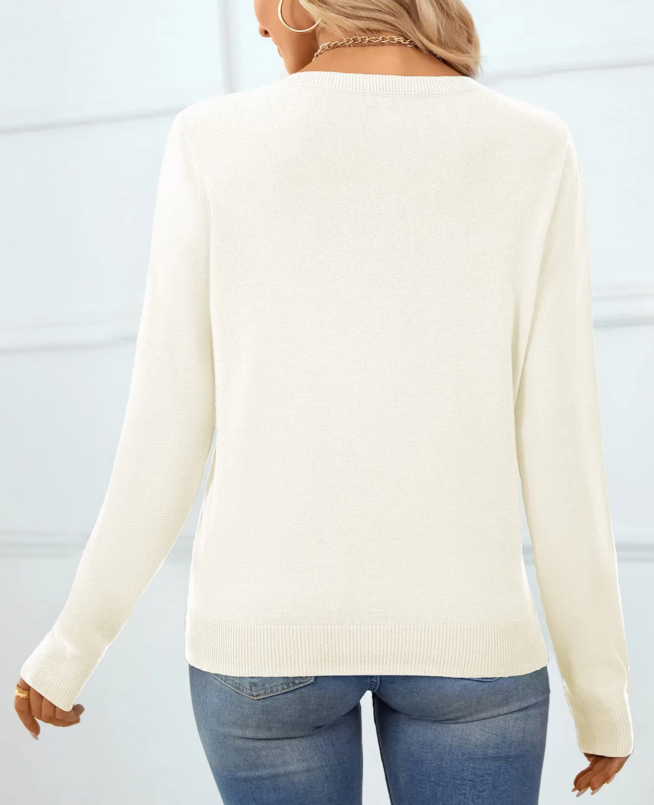 QUALFORT Women's Sweater 100% Cotton Soft Knit Pullover Sweaters