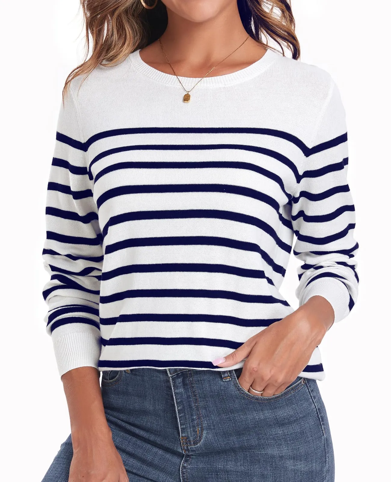 QUALFORT Women's Sweater 100% Cotton Soft Knit Pullover Sweaters