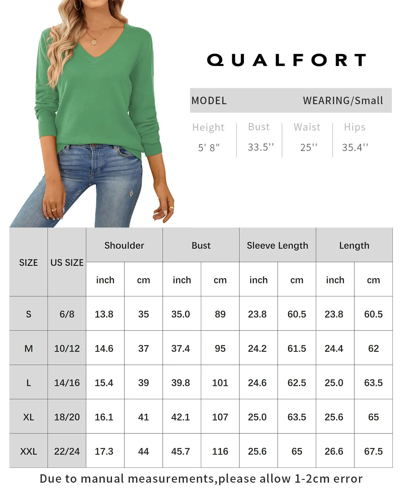 QUALFORT Women's Sweater 100% Cotton Soft Knit Pullover Sweaters