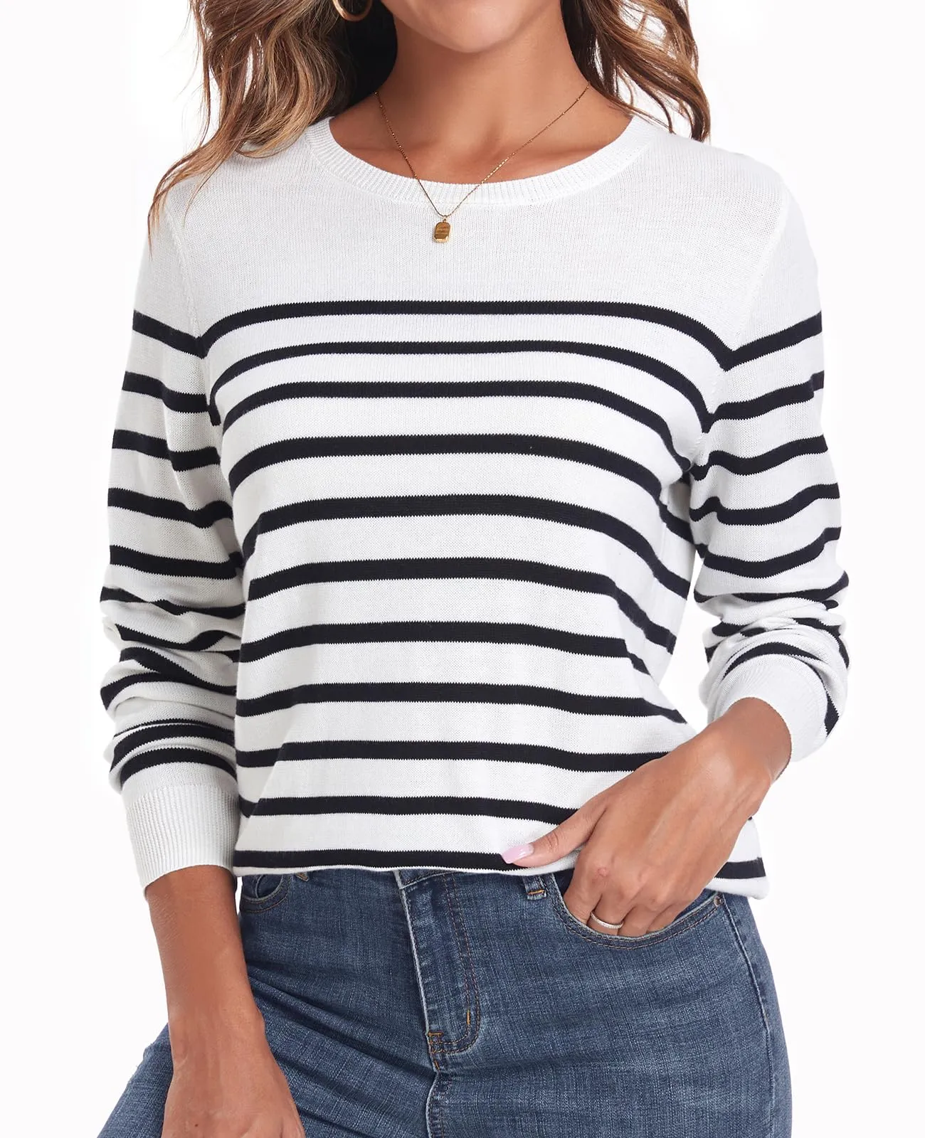 QUALFORT Women's Sweater 100% Cotton Soft Knit Pullover Sweaters