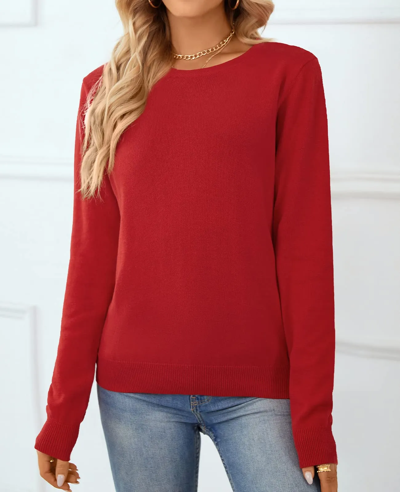 QUALFORT Women's Sweater 100% Cotton Soft Knit Pullover Sweaters