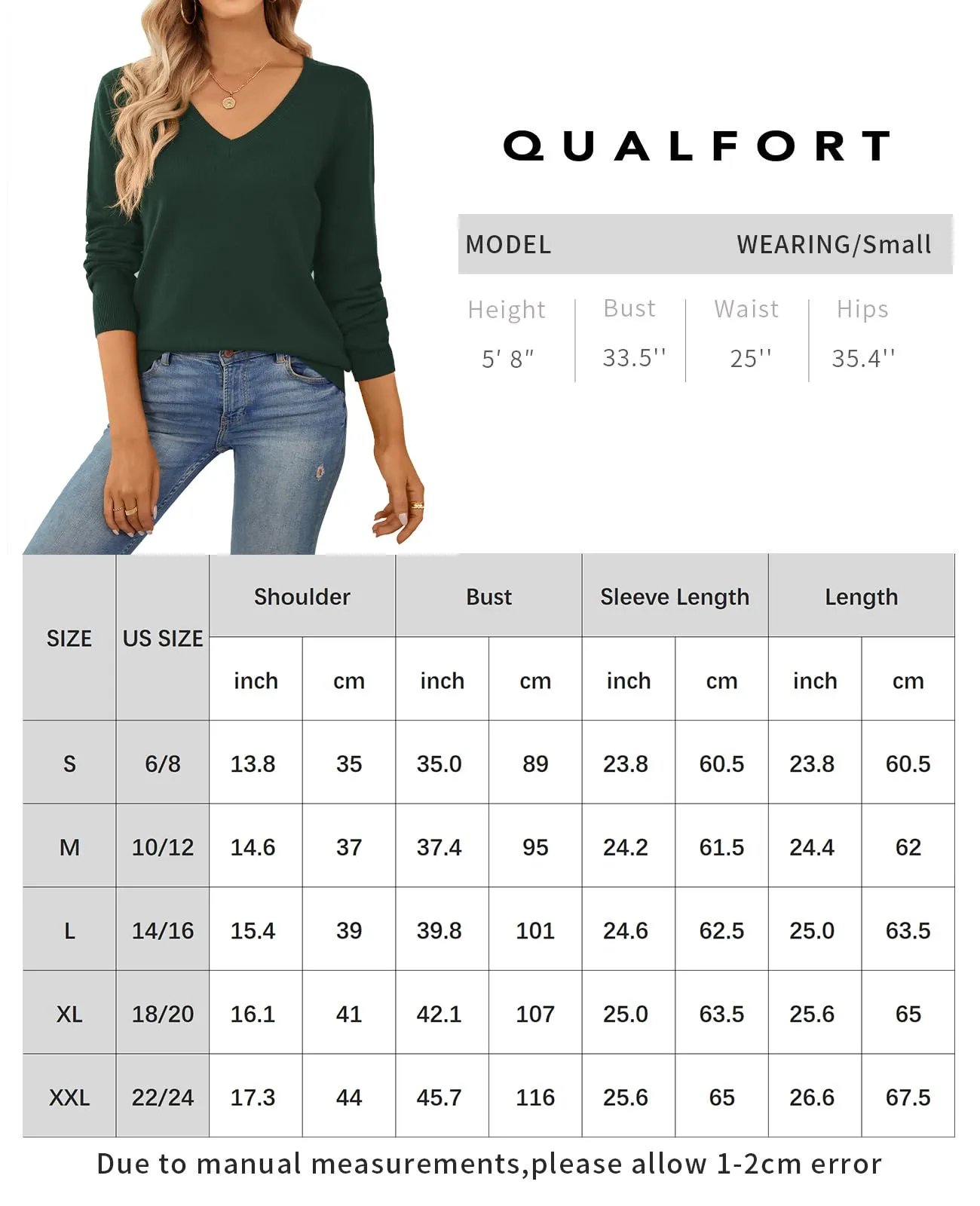 QUALFORT Women's Sweater 100% Cotton Soft Knit Pullover Sweaters