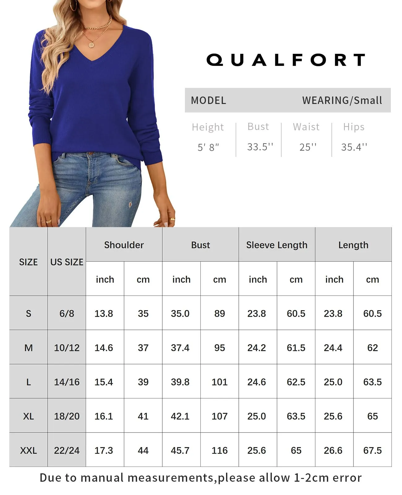QUALFORT Women's Sweater 100% Cotton Soft Knit Pullover Sweaters
