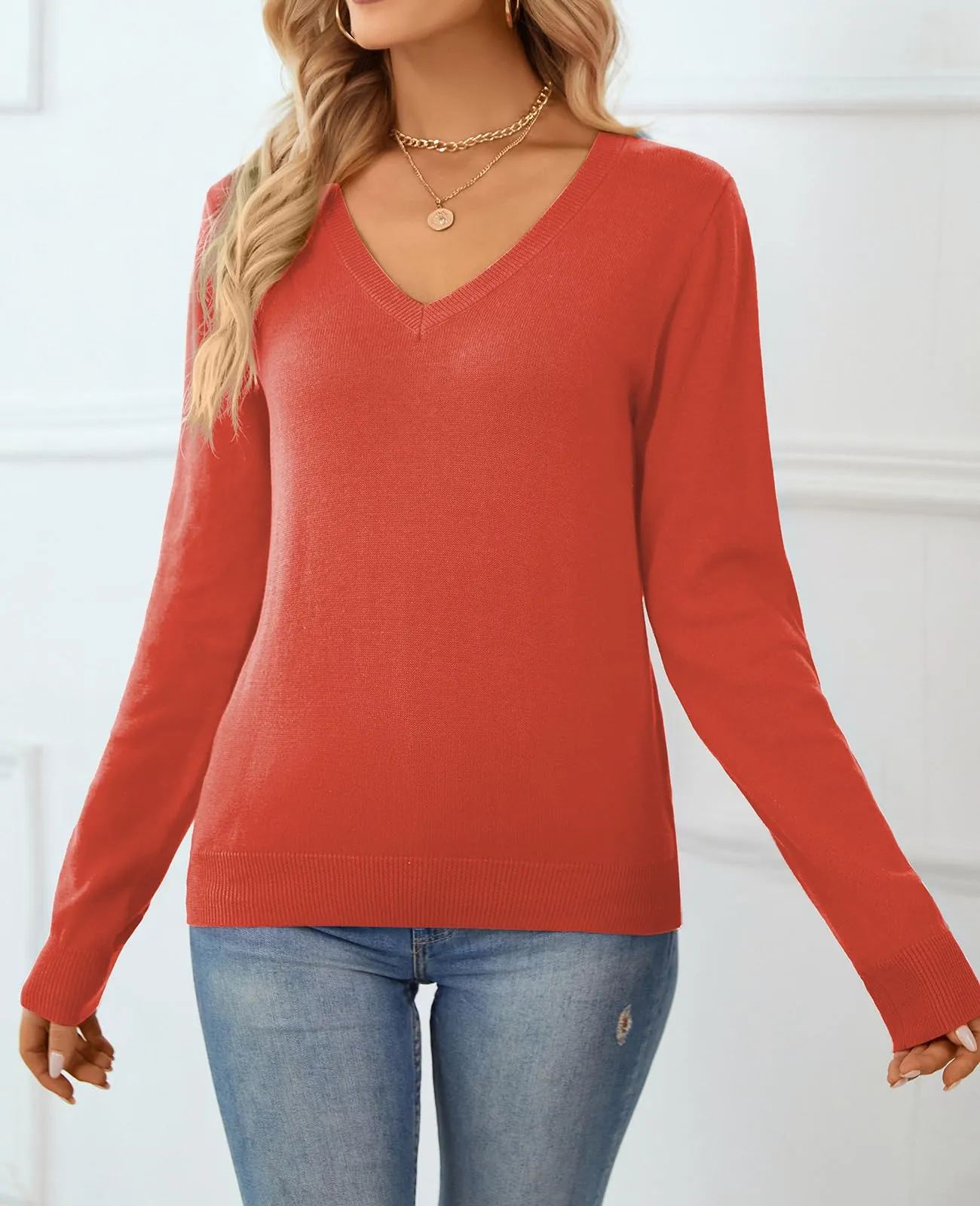 QUALFORT Women's Sweater 100% Cotton Soft Knit Pullover Sweaters