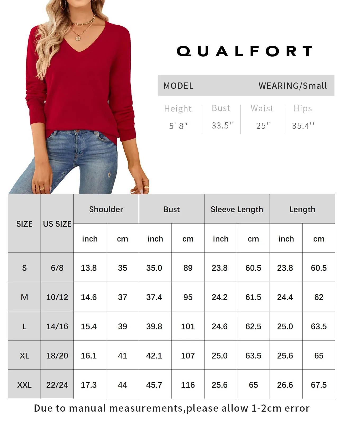 QUALFORT Women's Sweater 100% Cotton Soft Knit Pullover Sweaters
