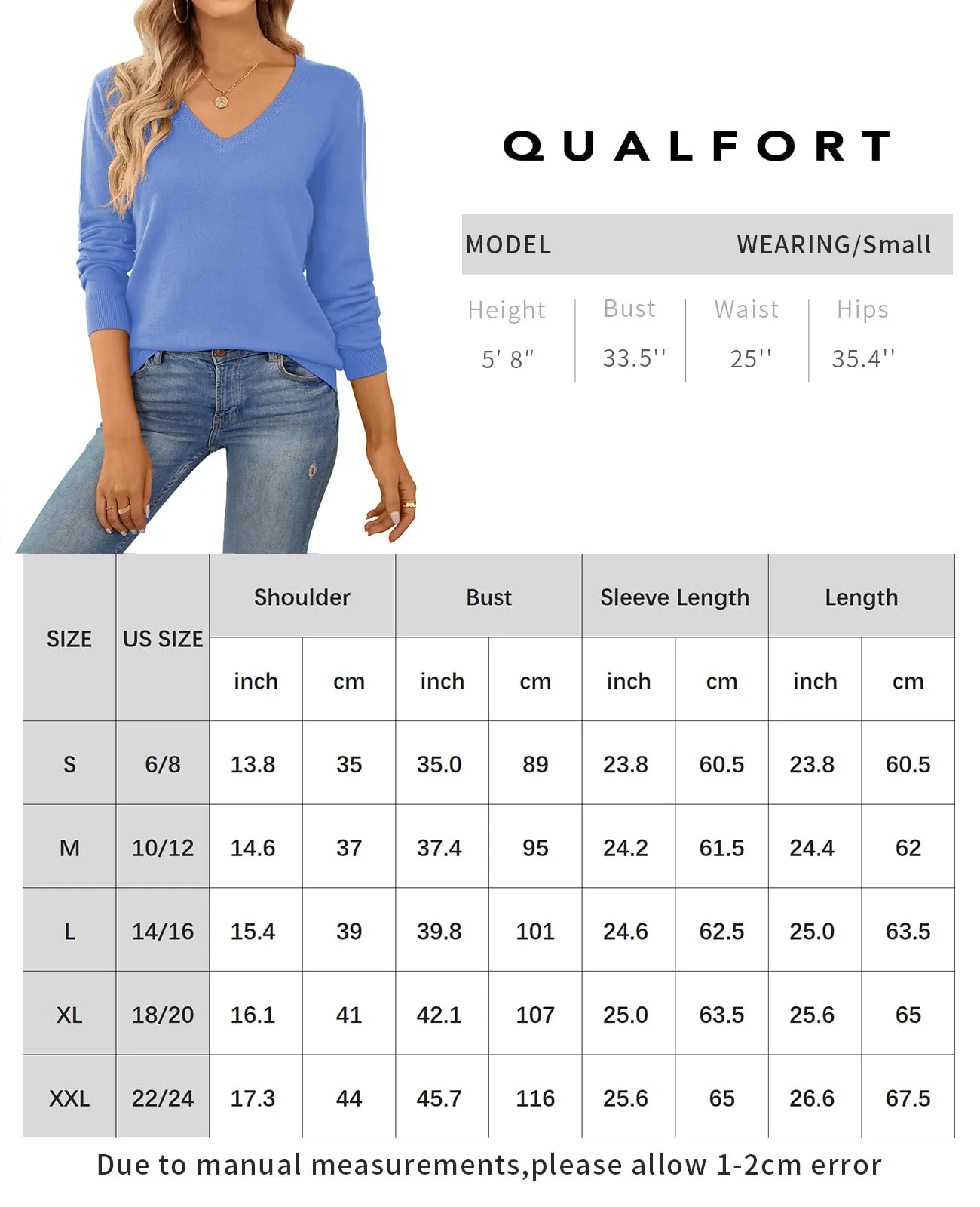 QUALFORT Women's Sweater 100% Cotton Soft Knit Pullover Sweaters